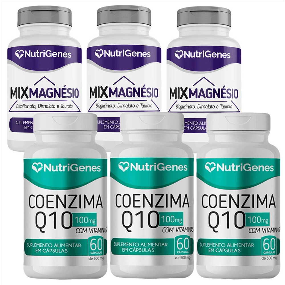 Kit 3x Mix Magnésio + 3x Coenzima Q10 Coq10 Nutrigenes