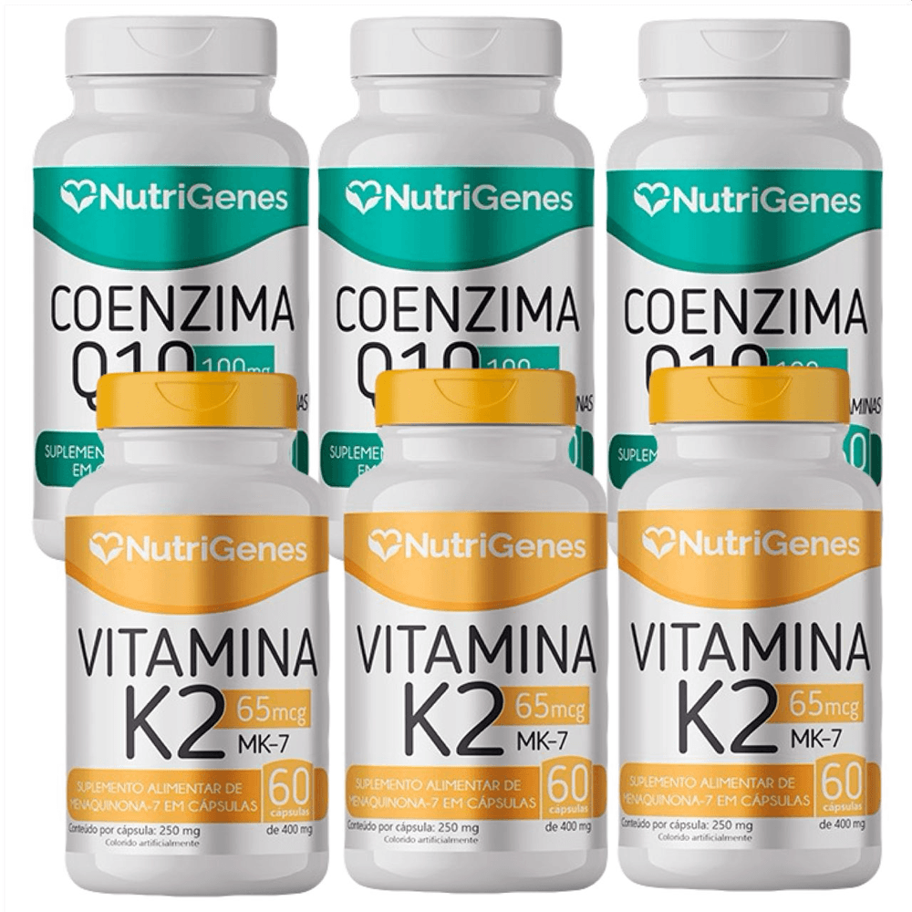 Kit 3x Coenzima Q10 Coq10 + 3x Vitamina K2 MK-7 Nutrigenes