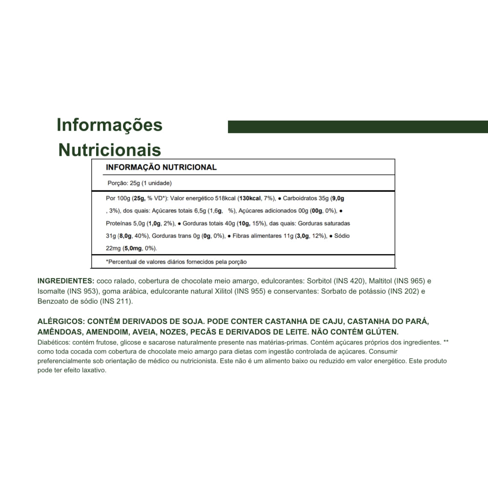 Cocada com Chocolate Zero Açúcar Latam Fit 3 uni. de 25g cada