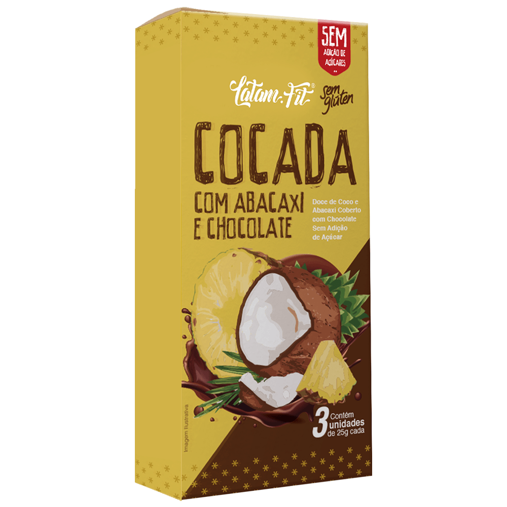 Cocada com Abacaxi e Chocolate Zero Açúcar Latam Fit 3 uni de 25g cada