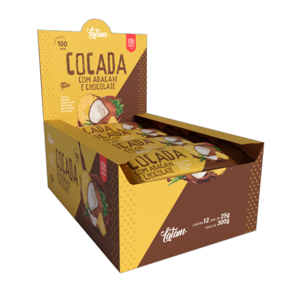 Cocada Com Abacaxi E Chocolate Zero Açúcar Latam Fit 12 Uni De 25g Cada