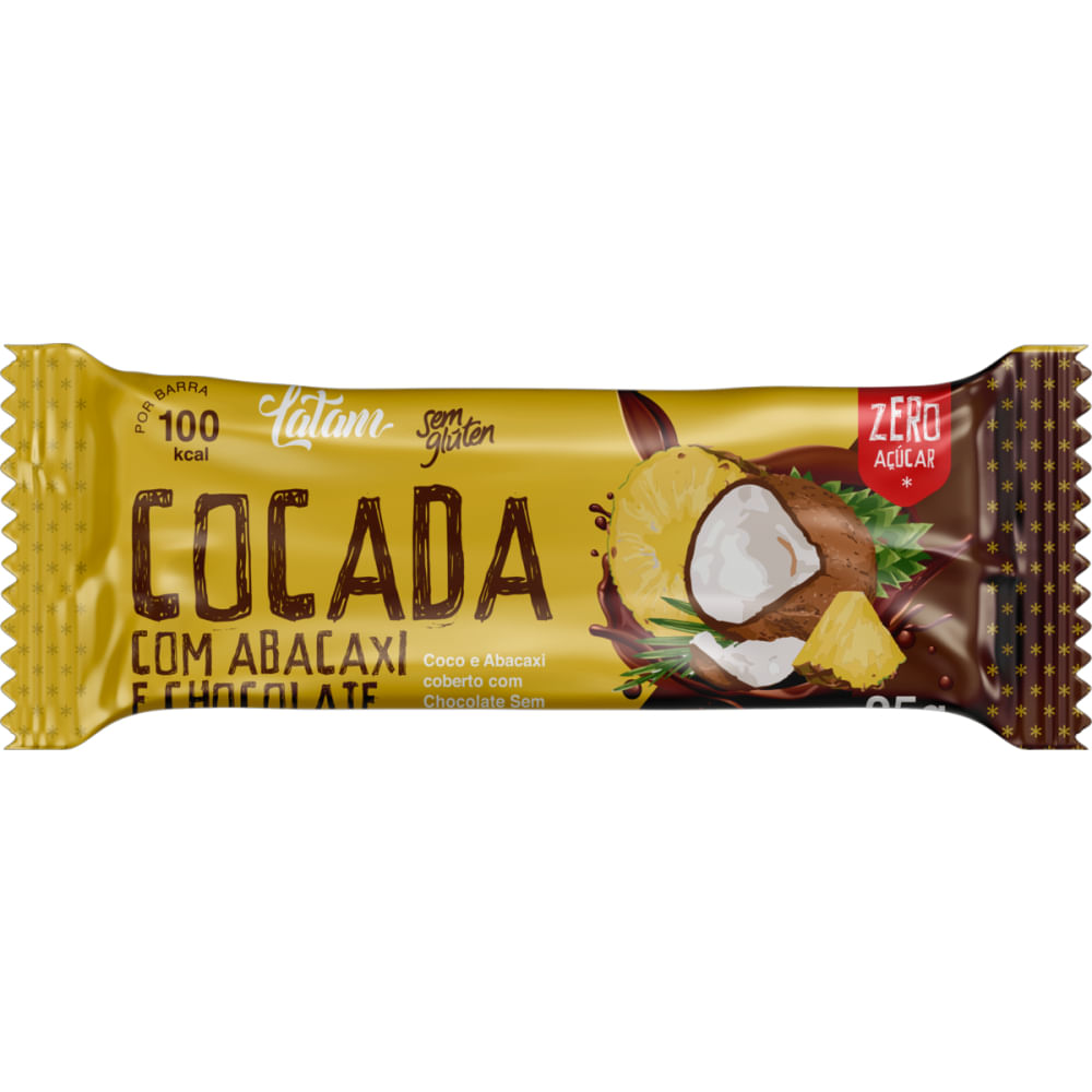 Cocada com Abacaxi e Chocolate Zero Açúcar Latam Fit 12 uni de 25g cada