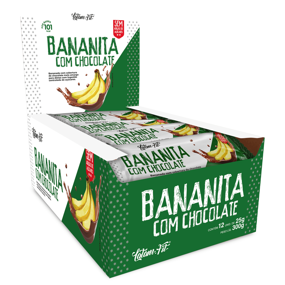 Bananita + Chocolate Zero Açúcar Latam Fit 12 uni de 25g cada