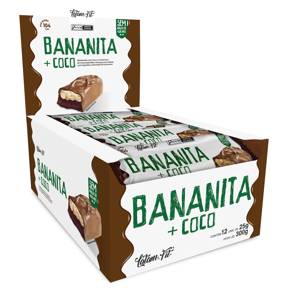Banana + Coco + Chocolate Zero Açúcar Latam Fit 12 uni. de 25g cada