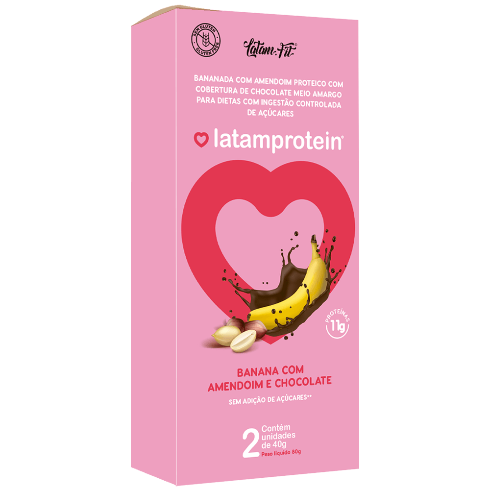Banana + amendoim + proteína com chocolate Zero açúcar Latam Protein 2 uni de 40g cada