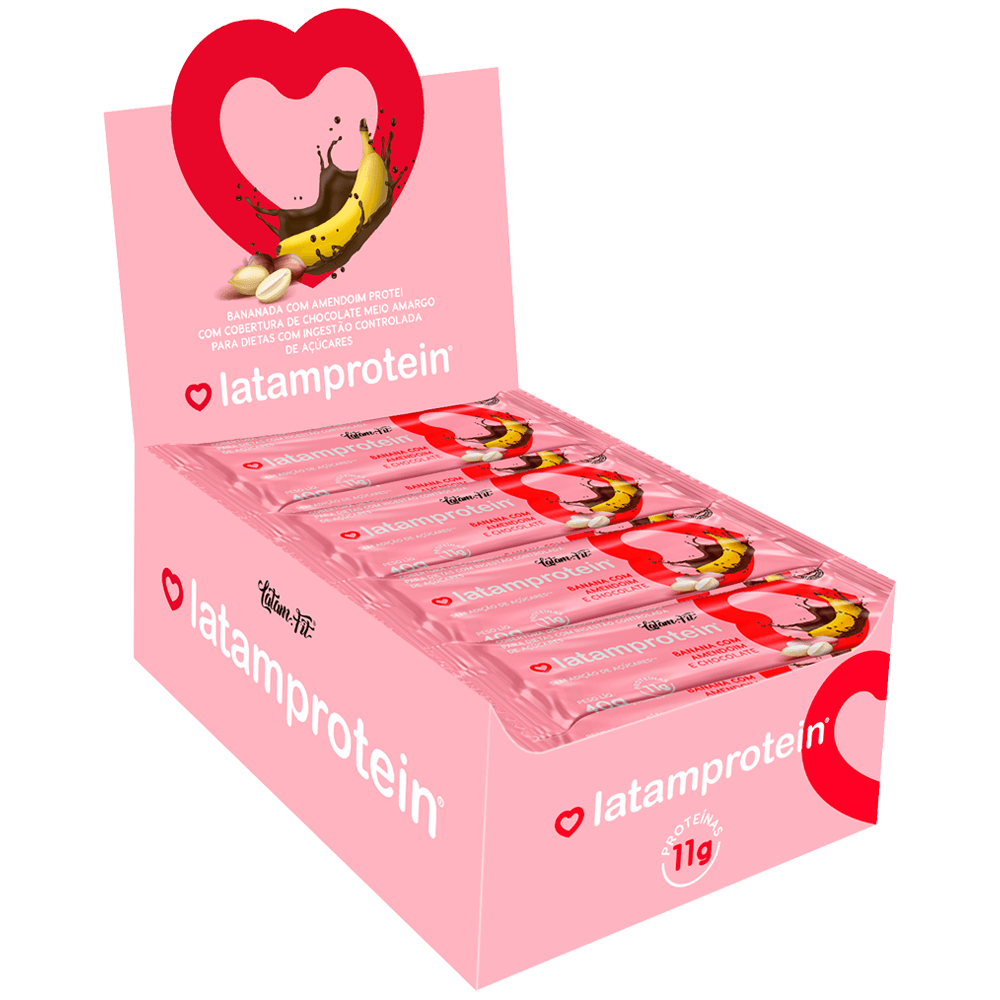 Banana + Amendoim + Proteína Com Chocolate Zero Açúcar 12 Uni De 40g Cada Latam Protein