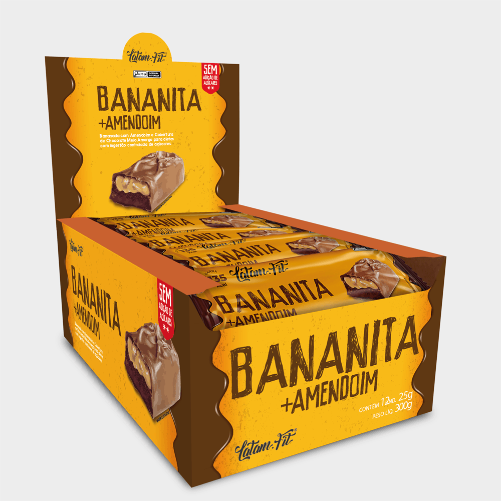 Banana + Amendoim + Chocolate Zero Açúcar Latam Fit 12 uni de 25g cada