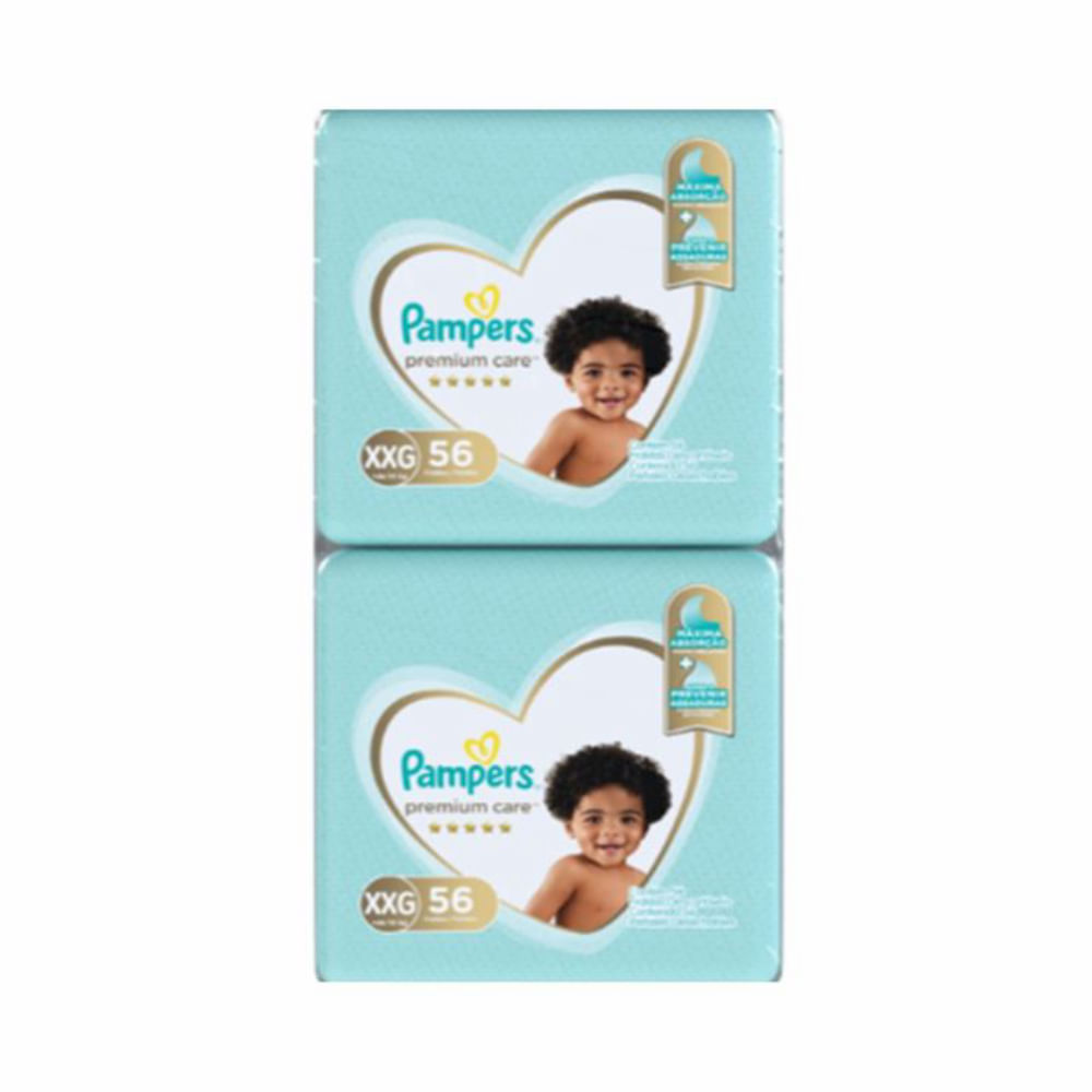 Pack Fralda Descartável Infantil Pampers Premium Care Tamanho Xxg + De 14Kg Pacote 2 Unidades 56 Fraldas Cada Pacote