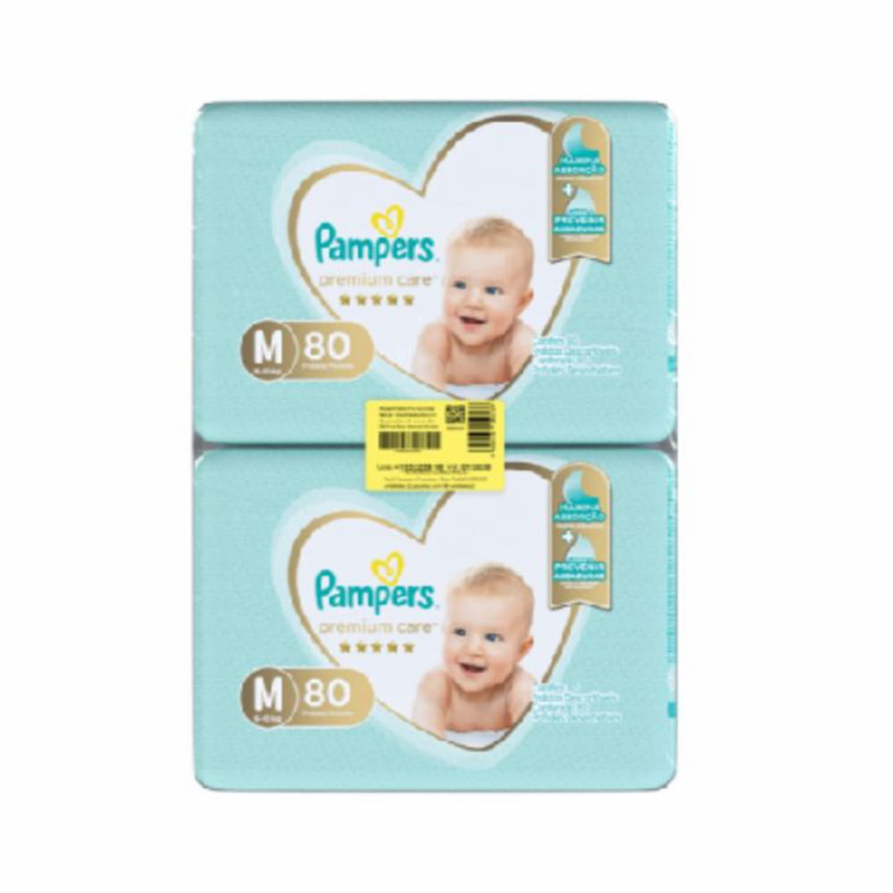 Pack Fralda Descartável Infantil Pampers Premium Care Tamanho M 6 A 10Kg Pacote 2 Unidades 80 Fraldas Cada Pacote