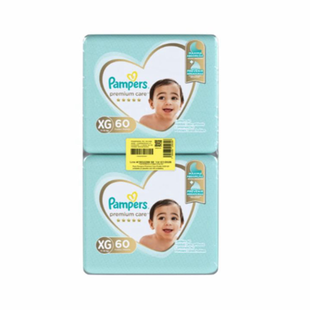 Pack Fralda Descartável Infantil Pampers Premium Care Tamanho Xg 11 A 15Kg Pacote 2 Unidades 60 Fraldas Cada Pacote