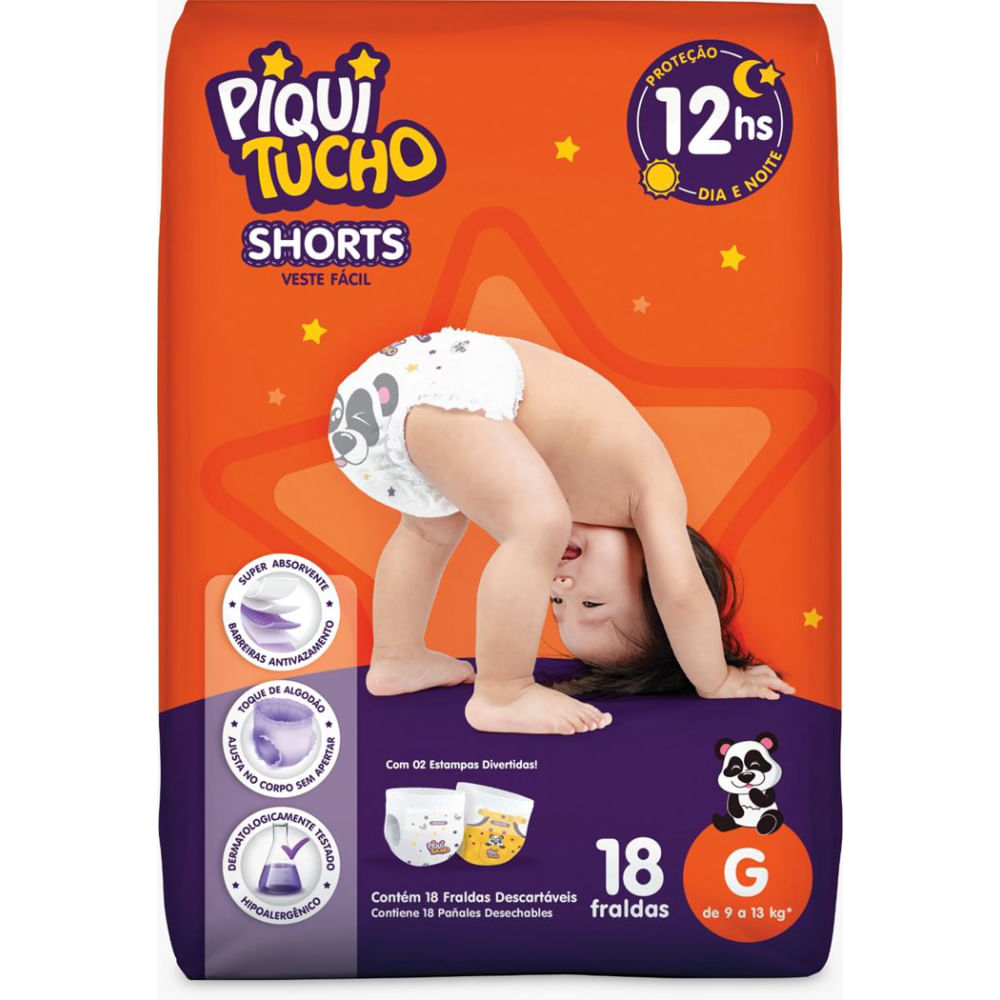 Fralda Shorts Piquitucho Jumbinho Tamanho G 18 Unidades