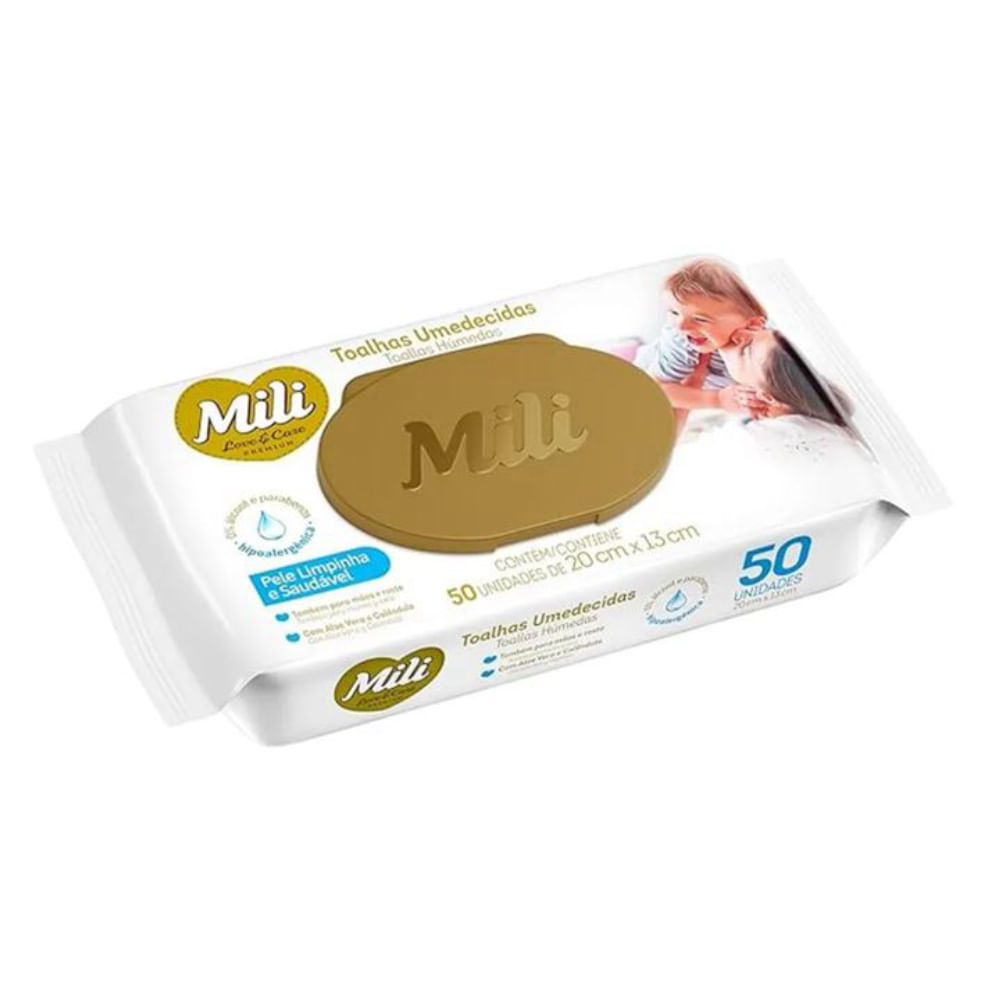 Lenço Umedecido Mili Lovecare 50 Unidades
