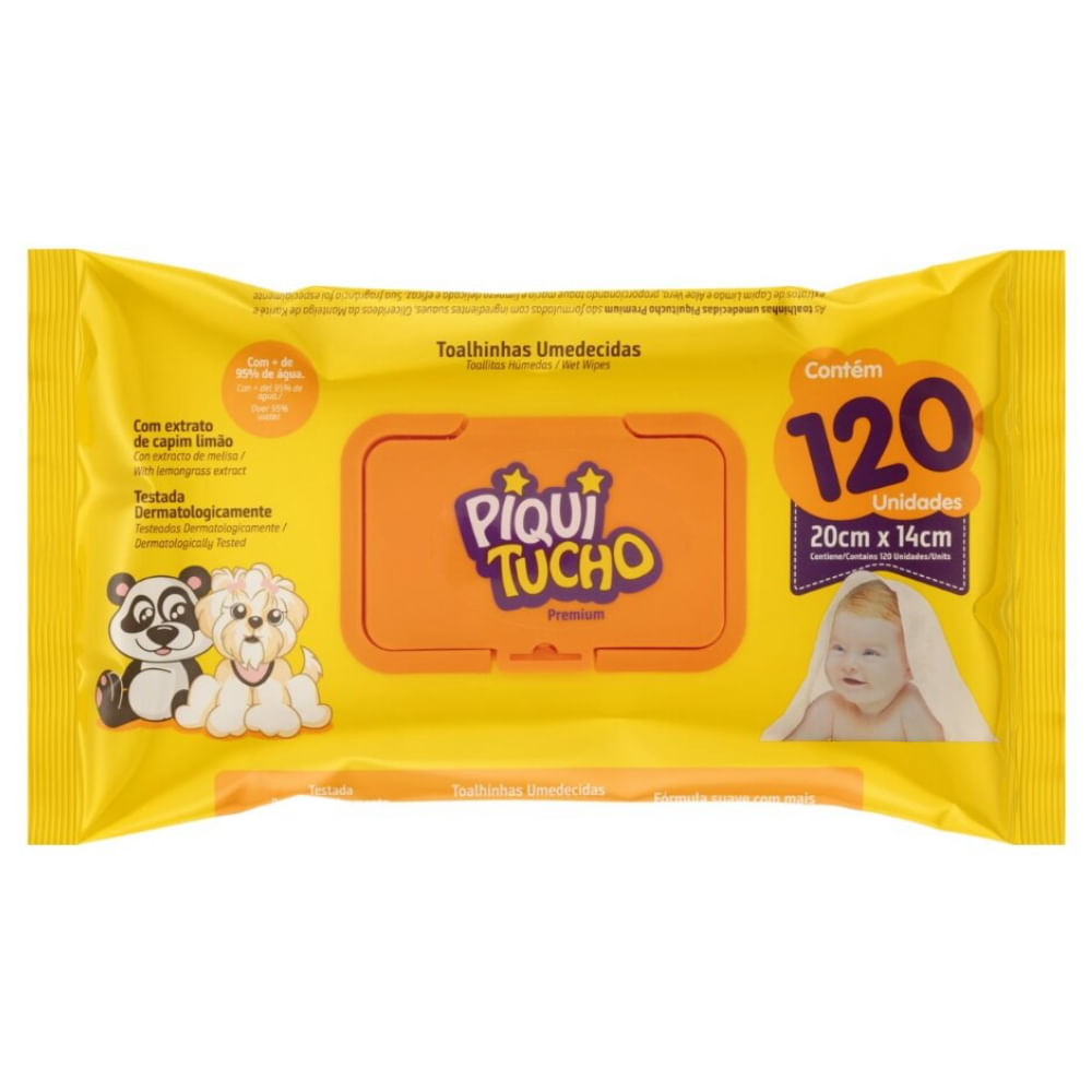 Lenço Umedecido Piquitucho Premium 120 Unidades