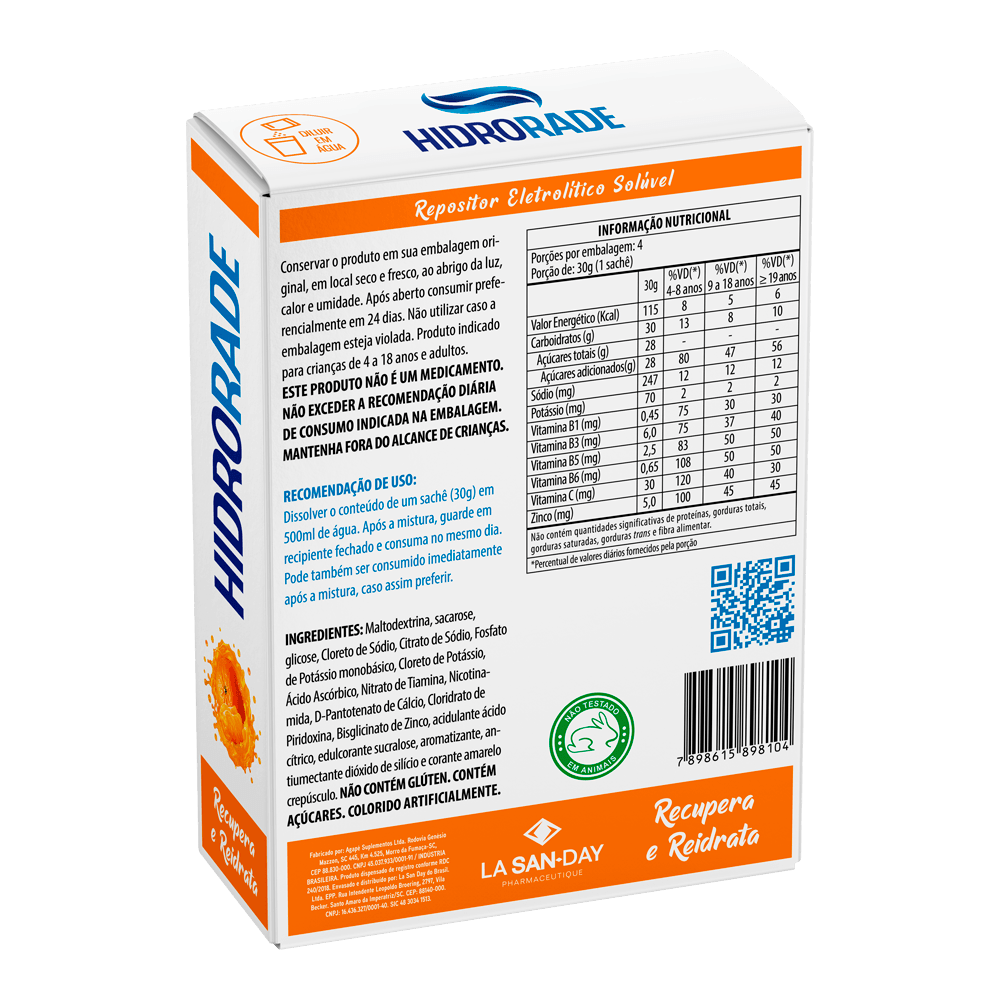 Hidrorade Sabor Tangerina 4 Unidades 30g