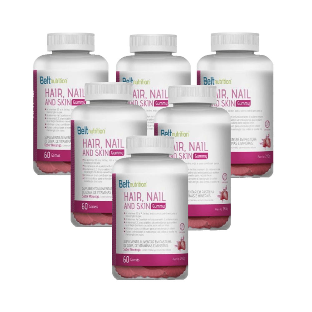 6x Belt Hair, Nail And Skin Gummy Morango 60 Gomas