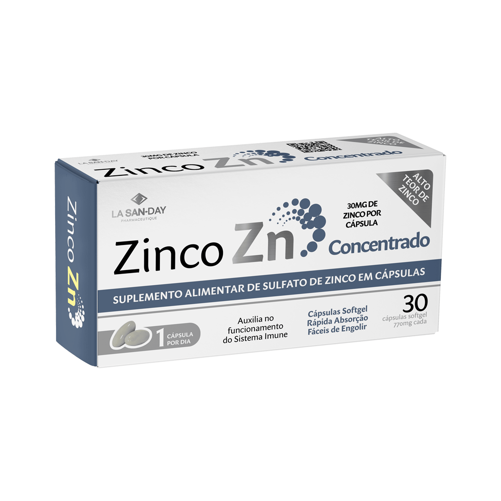 Suplemento Alimentar de Sulfato de Zinco em 30 Cápsulas Softgel