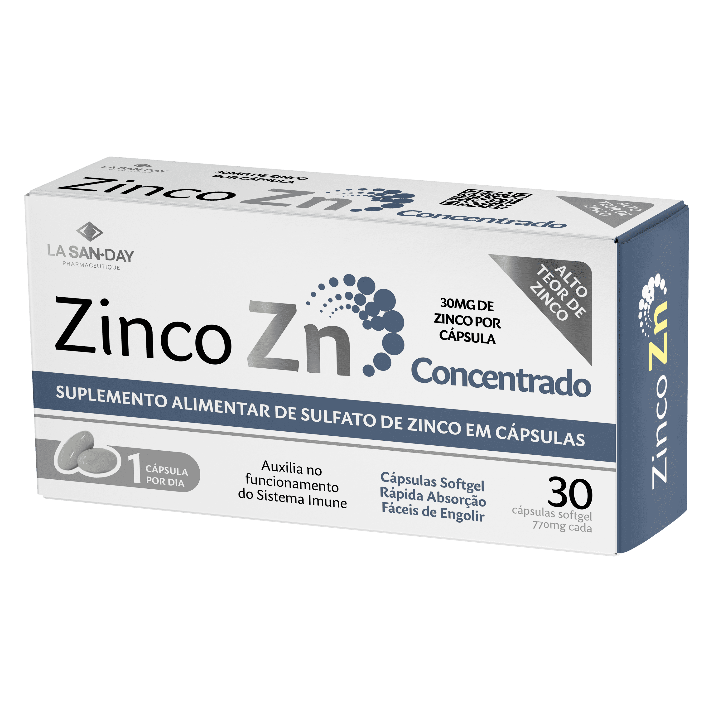 Suplemento Alimentar de Sulfato de Zinco em 30 Cápsulas Softgel
