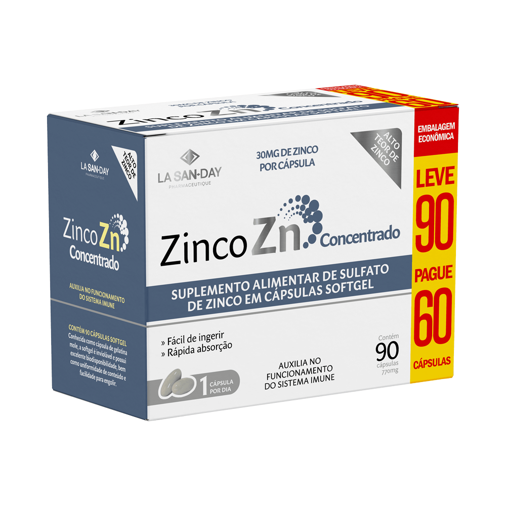 Suplemento Alimentar de Sulfato de Zinco 60 Cápsulas Softgel