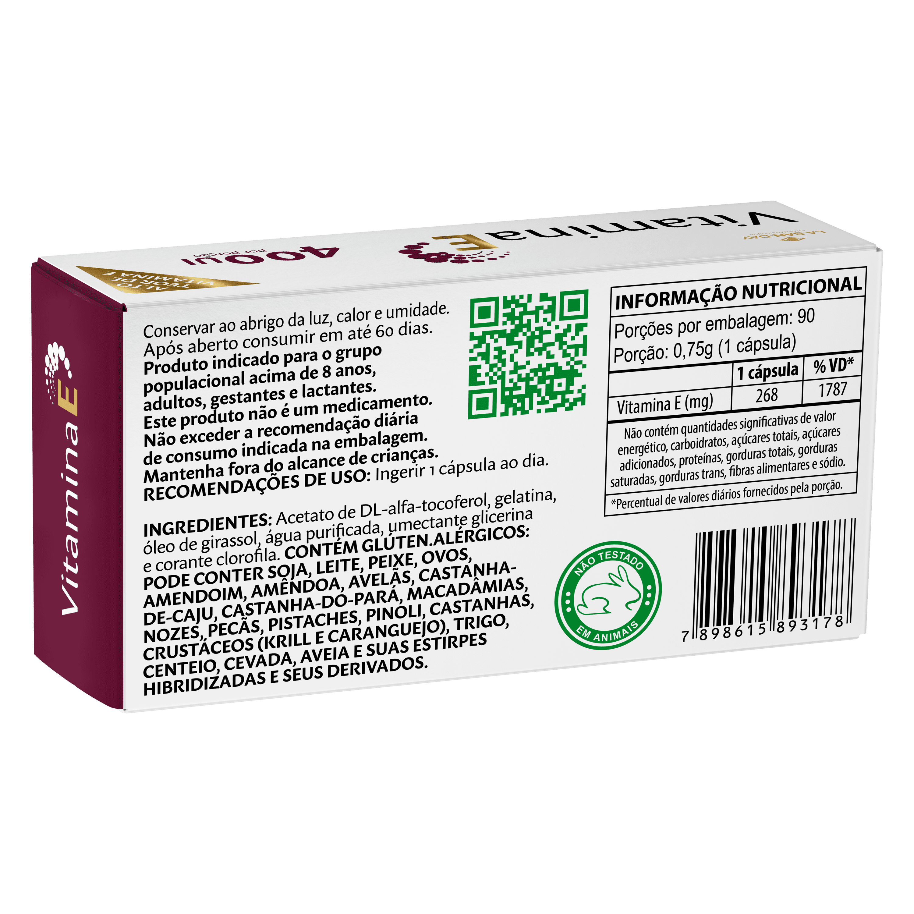 Suplemento Alimentar de Vitamina E 30 Cápsulas Softgel
