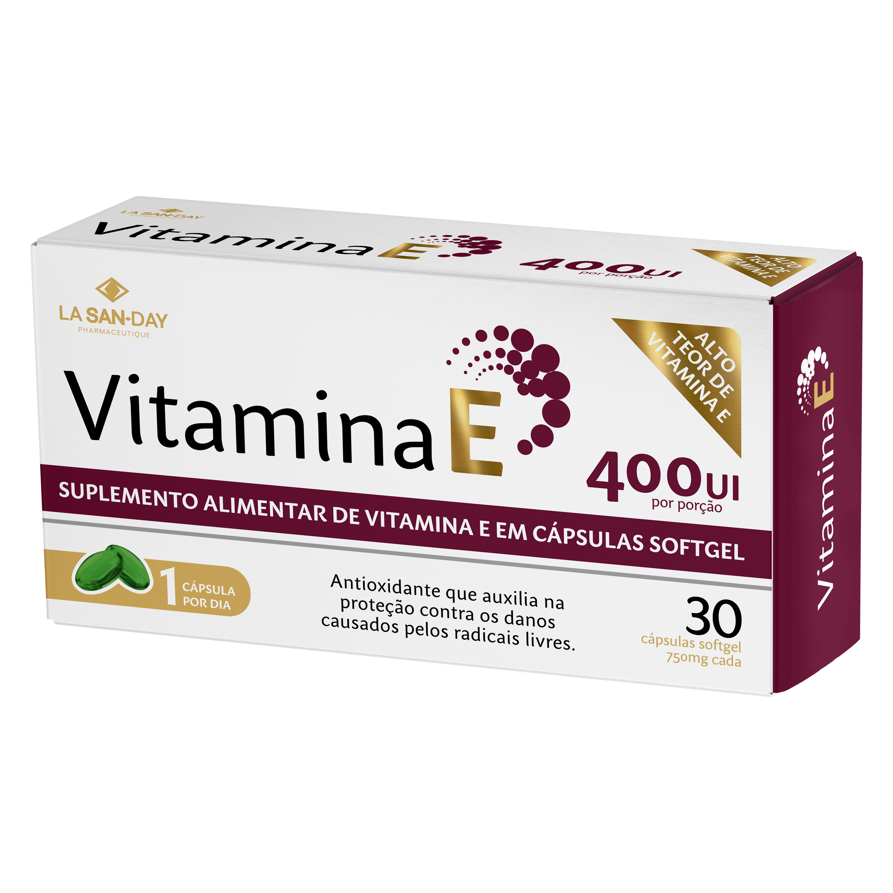 Suplemento Alimentar de Vitamina E 30 Cápsulas Softgel