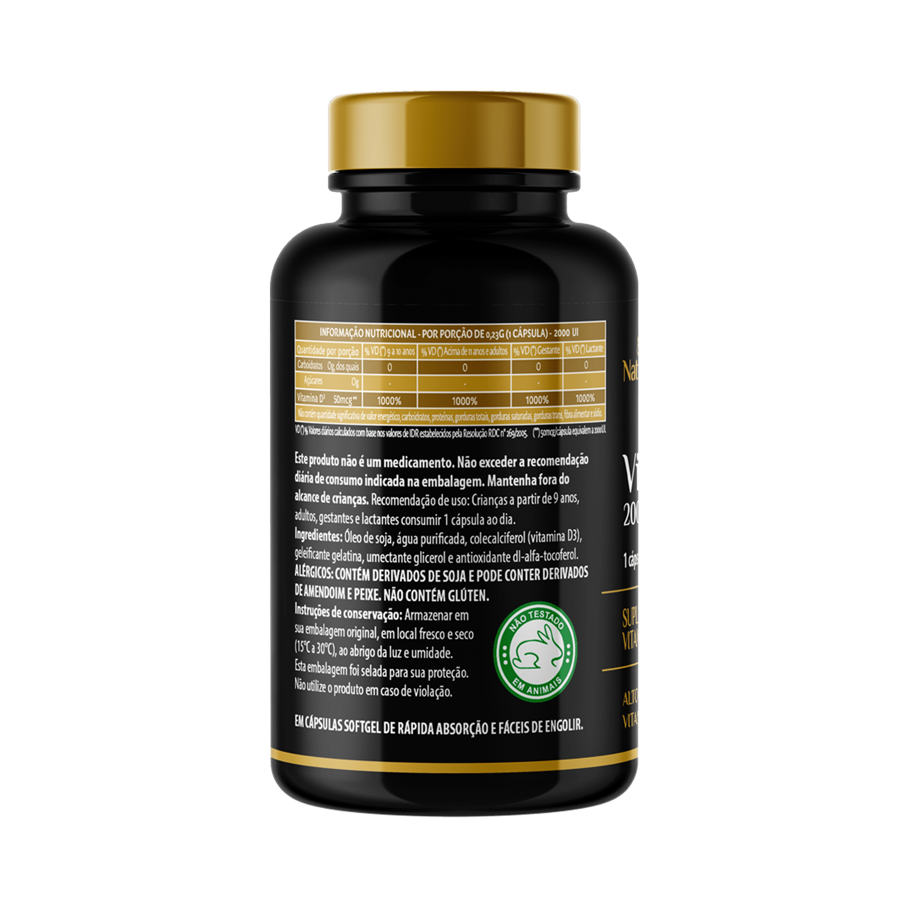 Suplemento Alimentar de Vitamina D3 60 Cápsulas Softgel