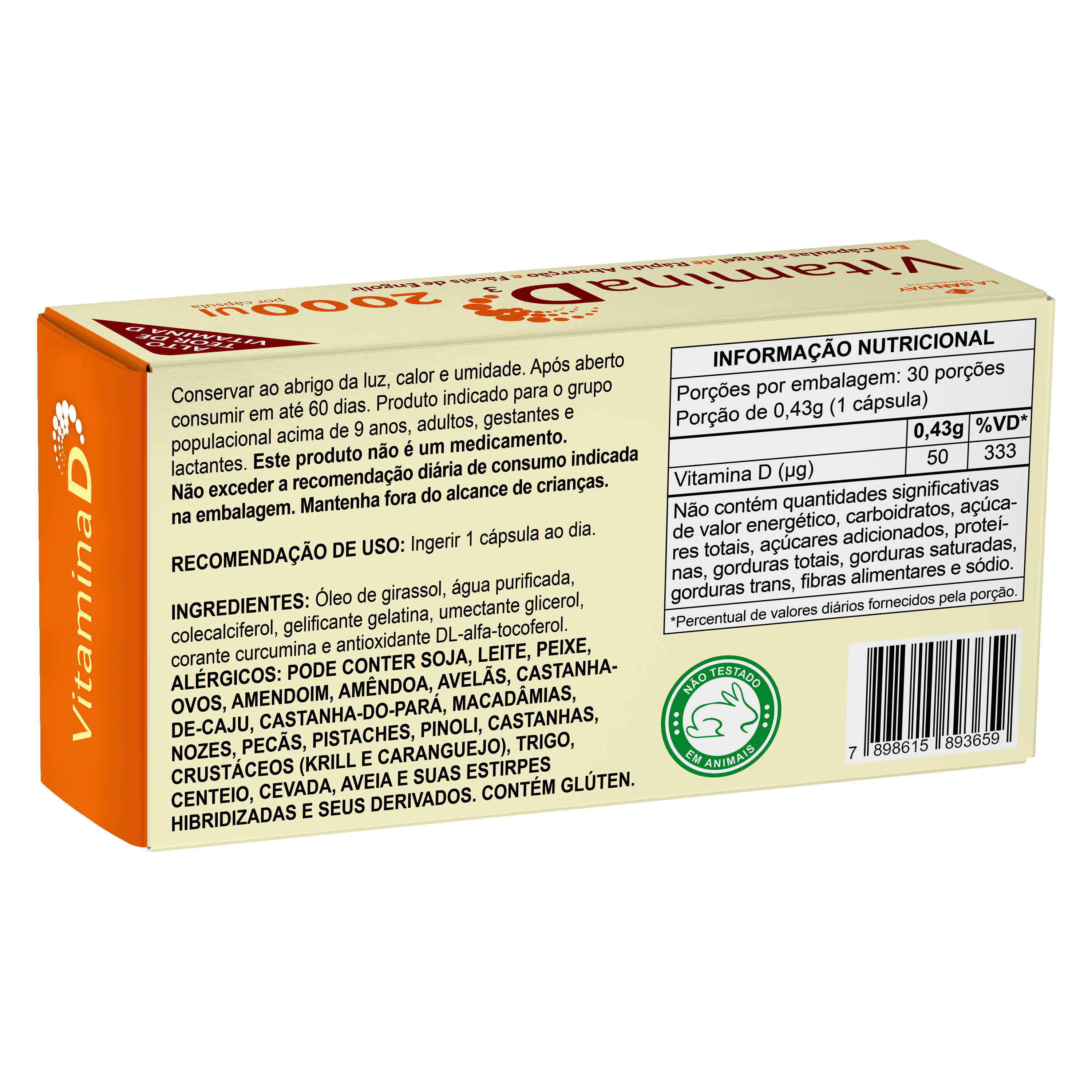 Vitamina D3 1000UI 30 Cápsulas Softgel