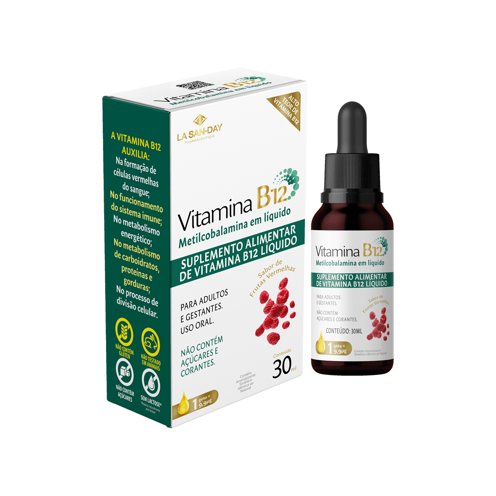 Vitamina B12 Líquida Metilcobalamina Sabor Frutas Vermelhas 30ml
