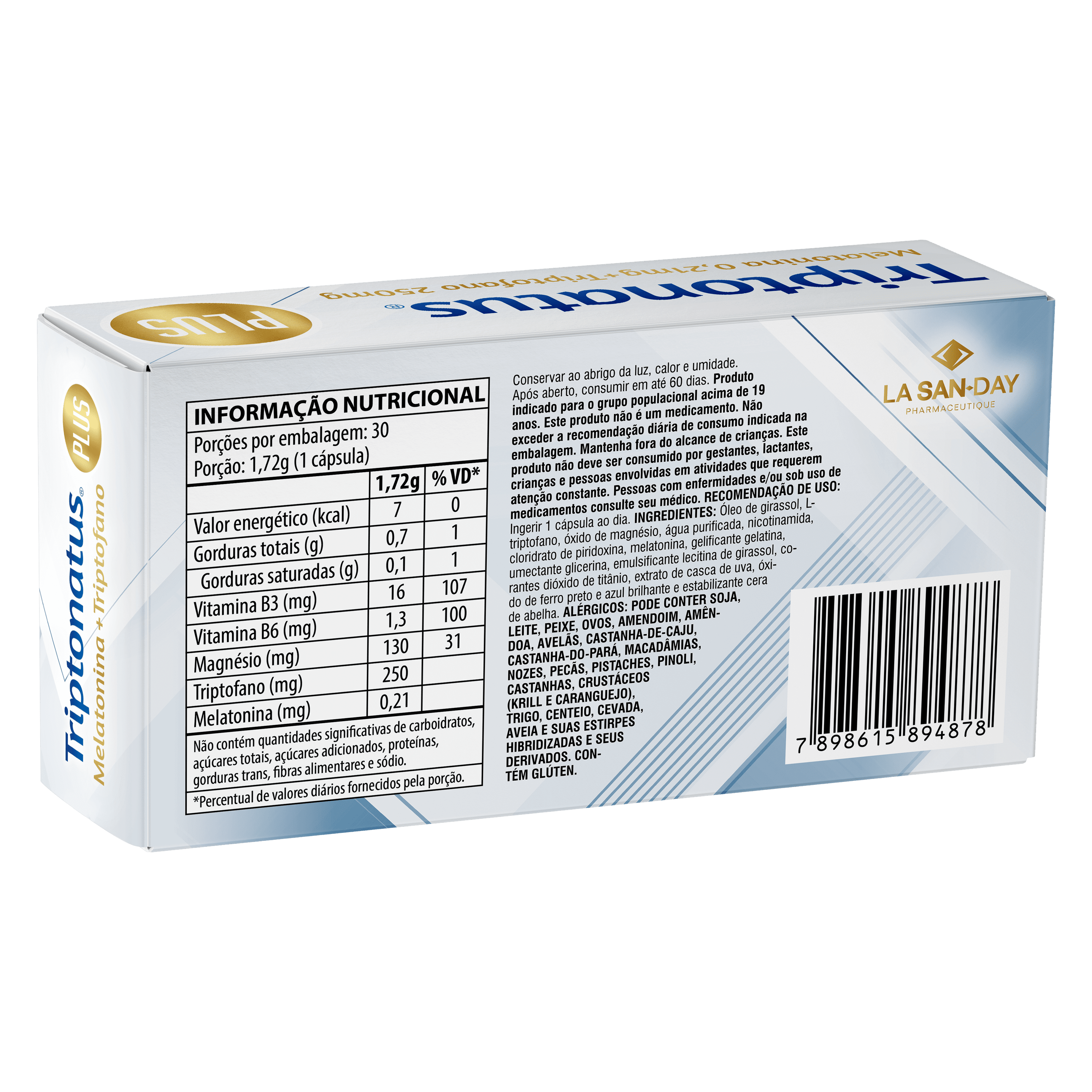 Melatonina + Triptofano com Vitaminas B3, B6 e Magnésio 30 Cápsulas