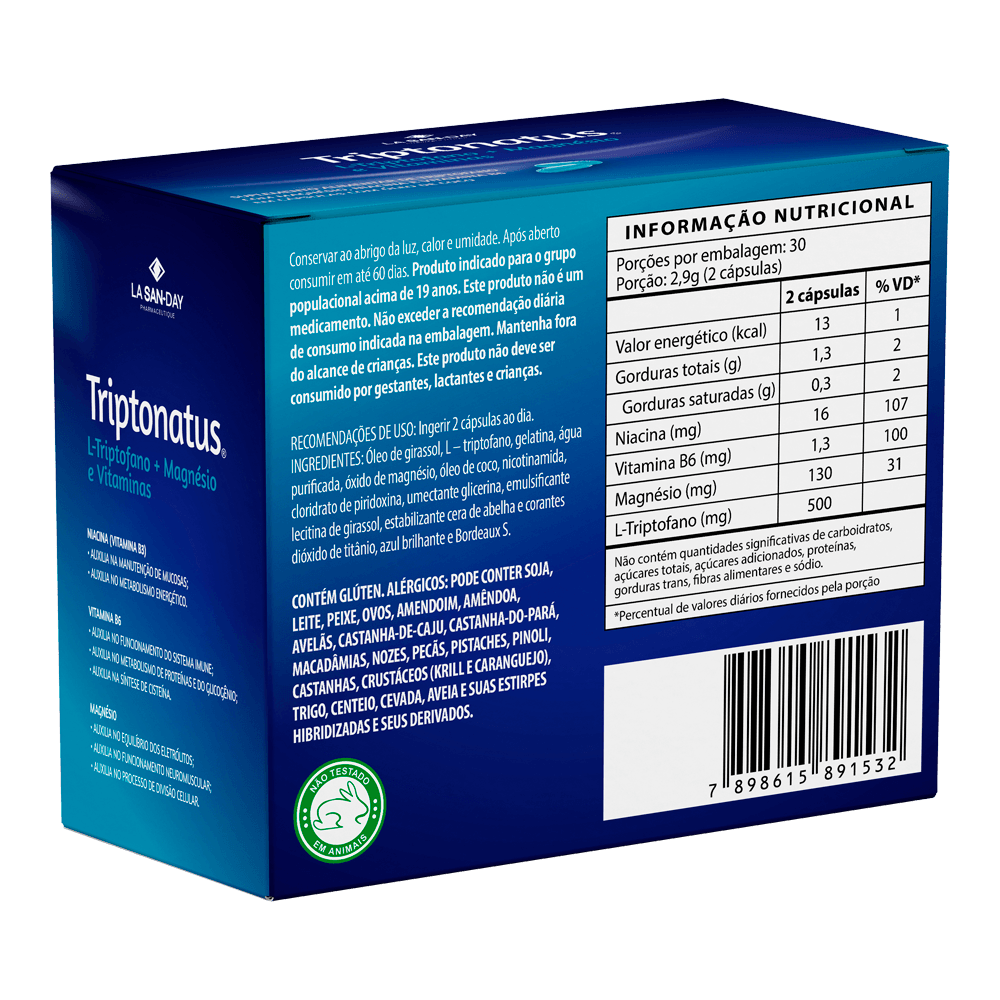 Suplemento de Triptofano + Vitaminas e Magnésio 60 un
