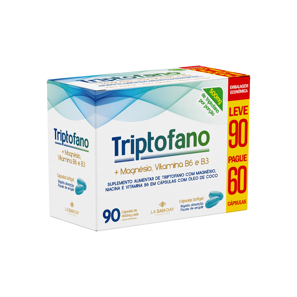 Triptofano + Magnésio, Vitamina B3 e Vitamina B6 90 Cápsulas