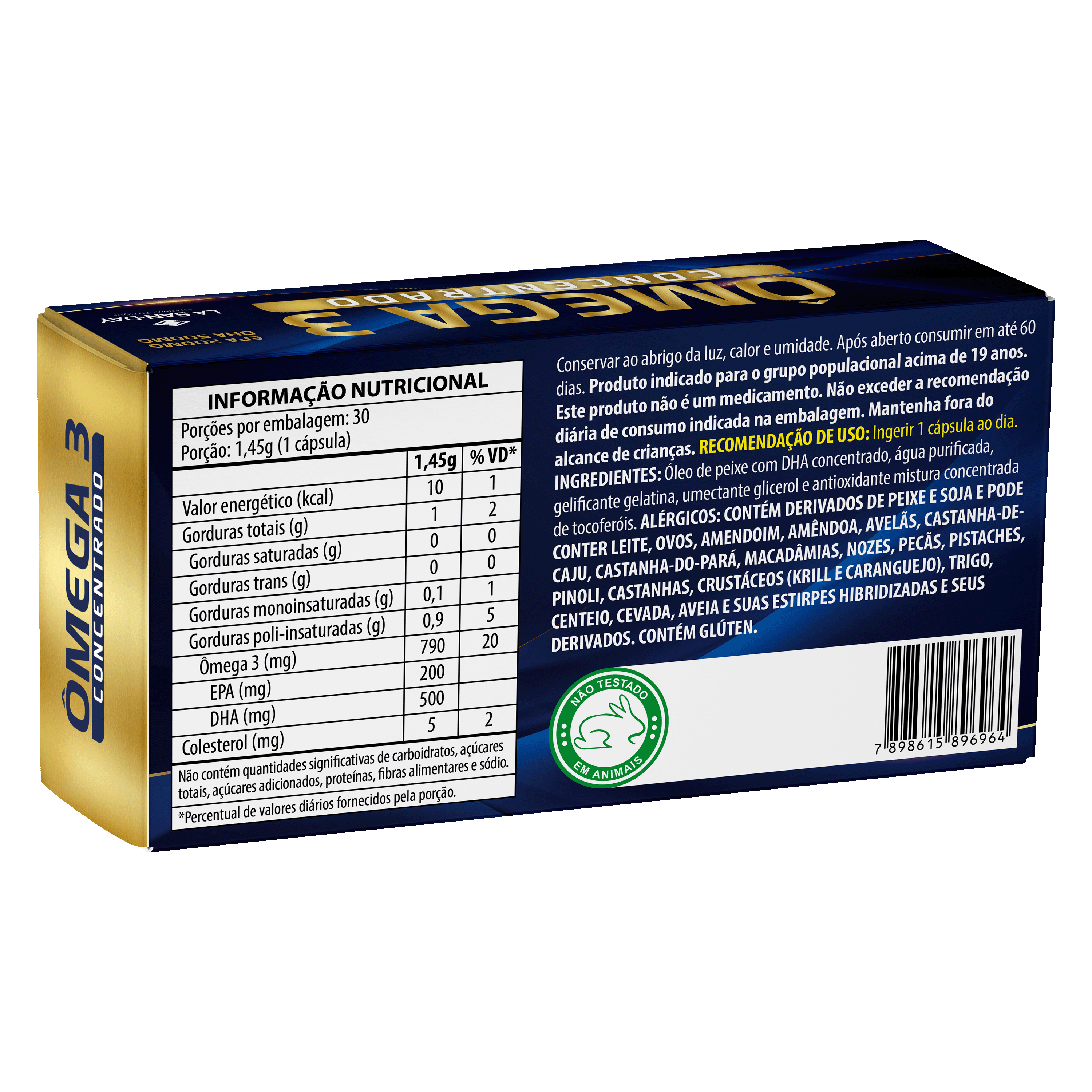 Suplemento Alimentar de Ômega 3 Concentrado 30 Cápsulas Softgel