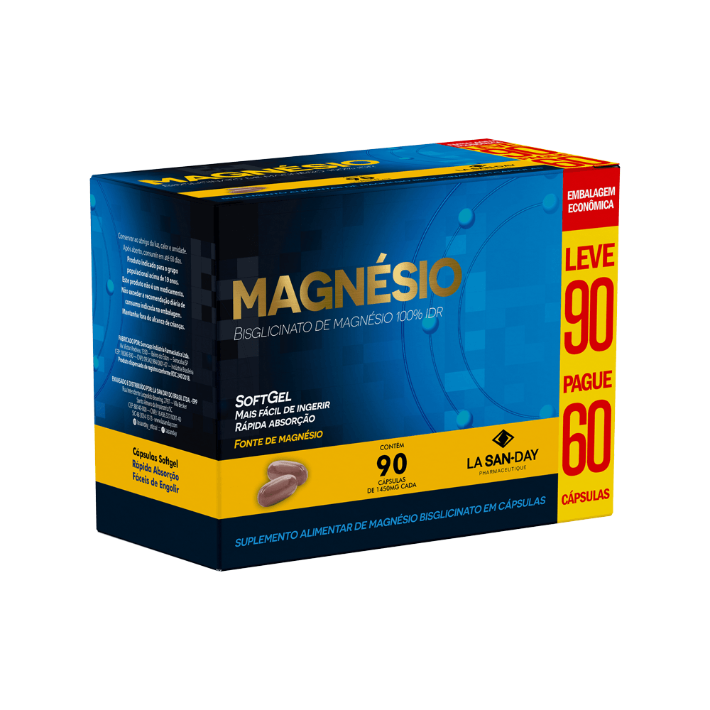 Suplemento de Magnésio Bisglicinato 90 Cápsulas Softgel