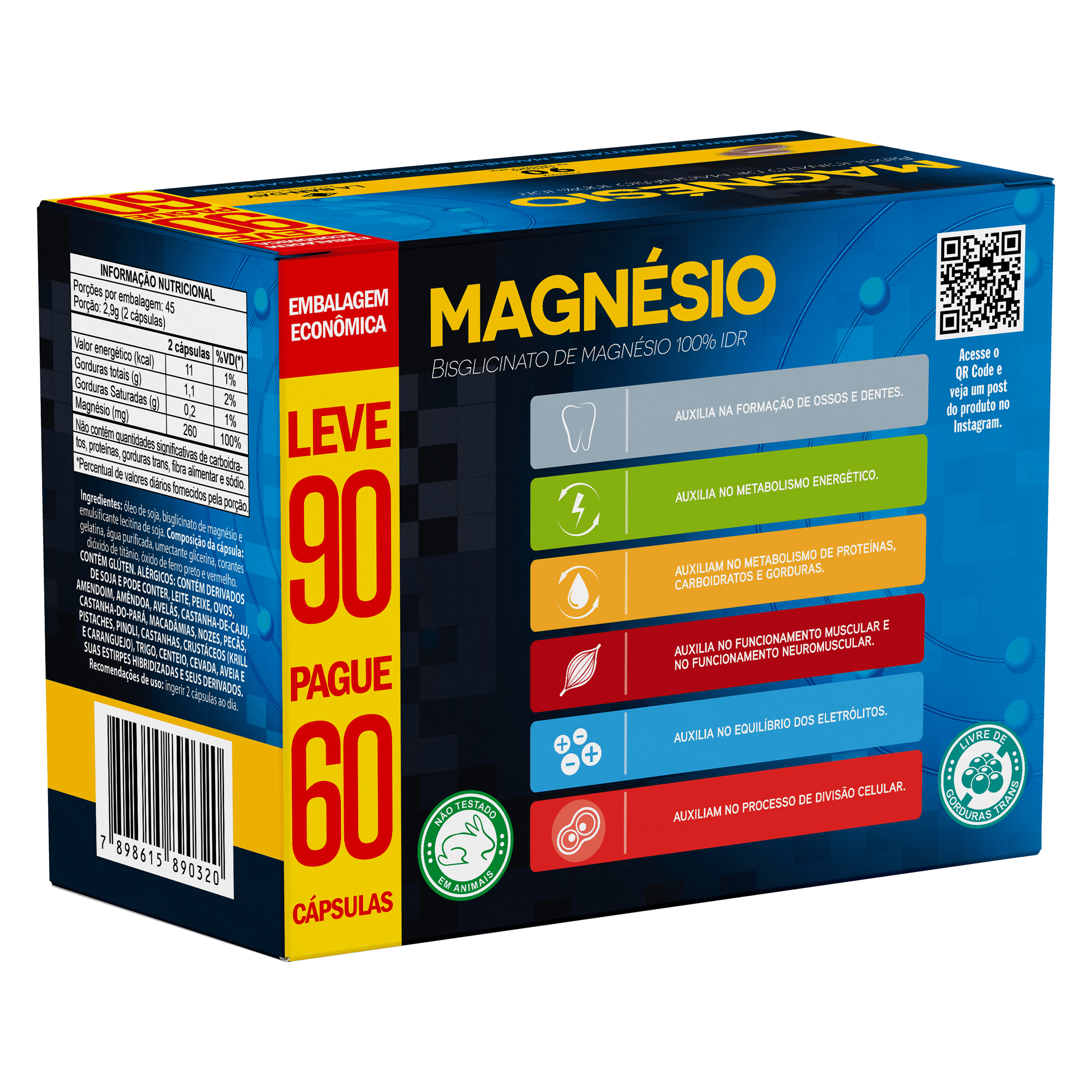 Suplemento de Magnésio Bisglicinato 90 Cápsulas Softgel