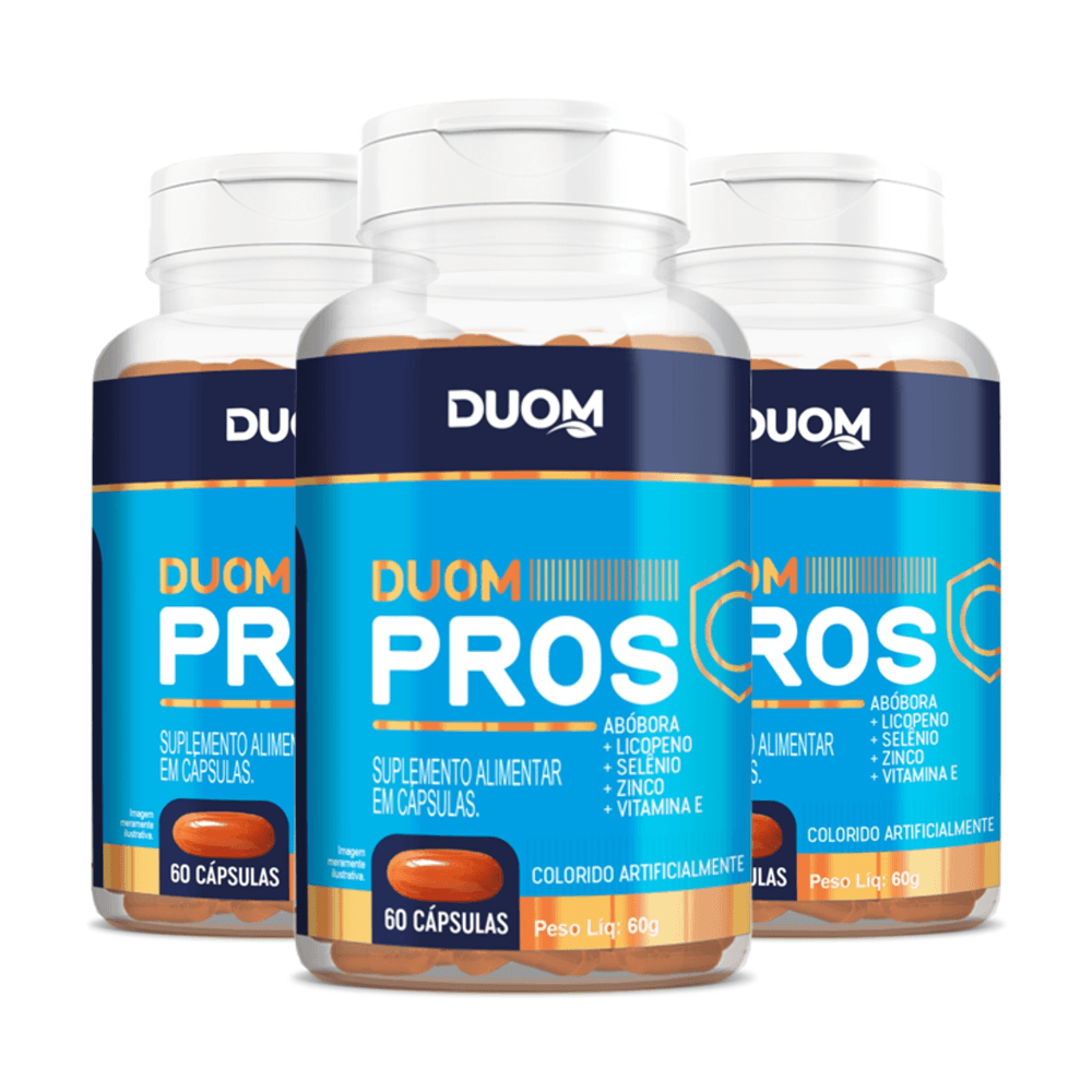 Combo 3 Duom Pros Abóbora Licopeno Selênio Zinco Vitamina E 60 Cápsulas