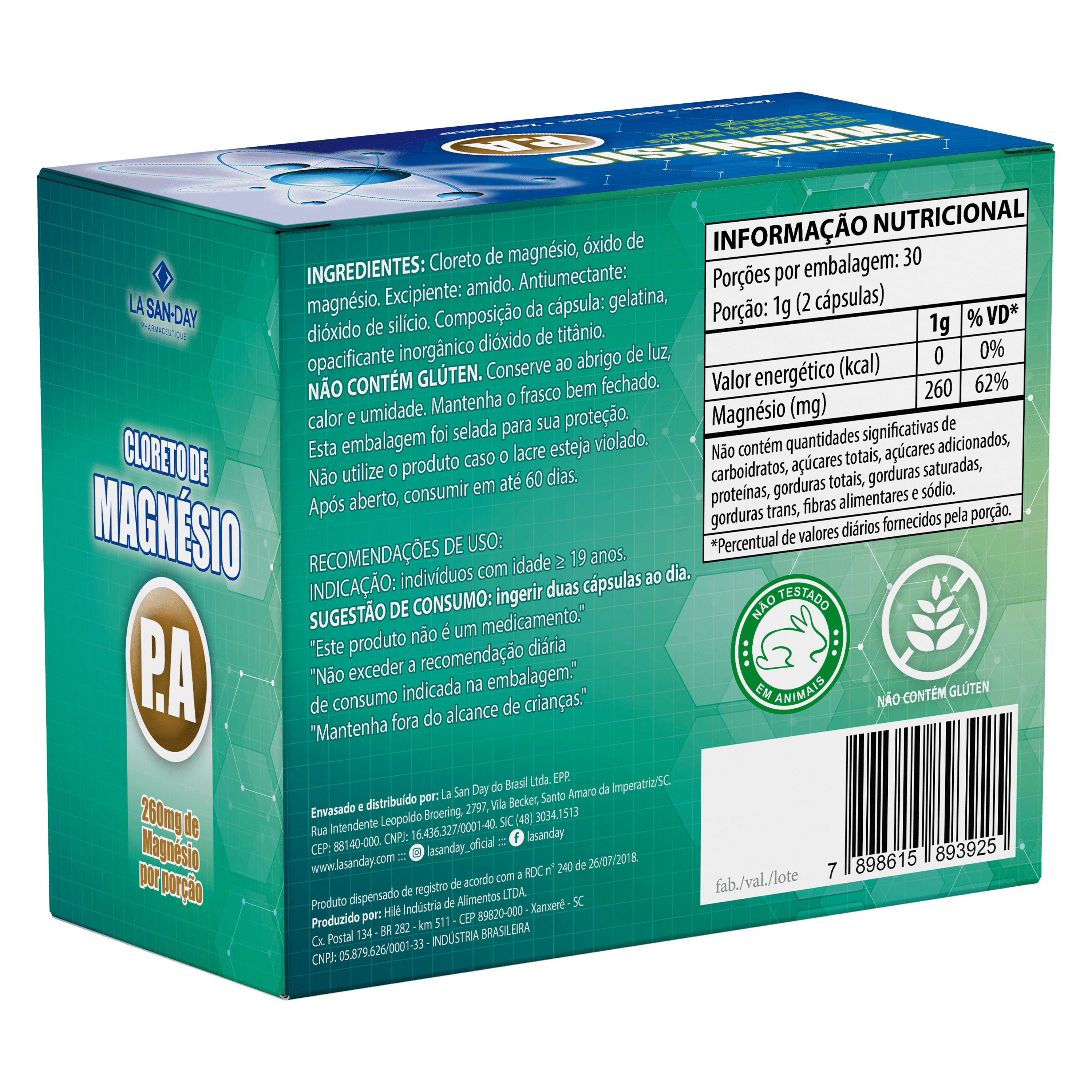 Suplemento Alimentar de Cloreto de Magnésio P.A. 60 Cápsulas Softgel