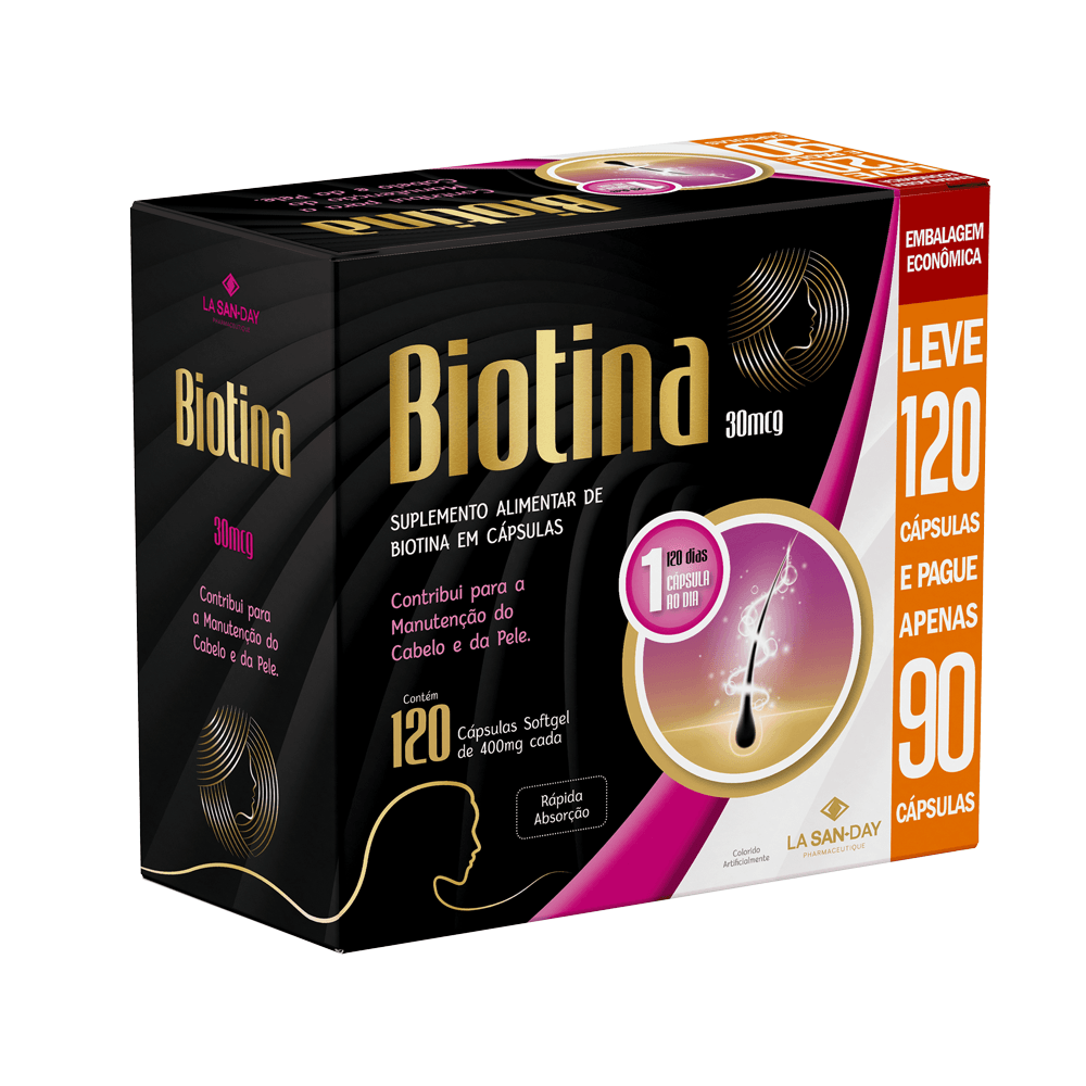 Suplemento Alimentar de Biotina 120 Cápsulas Softgel