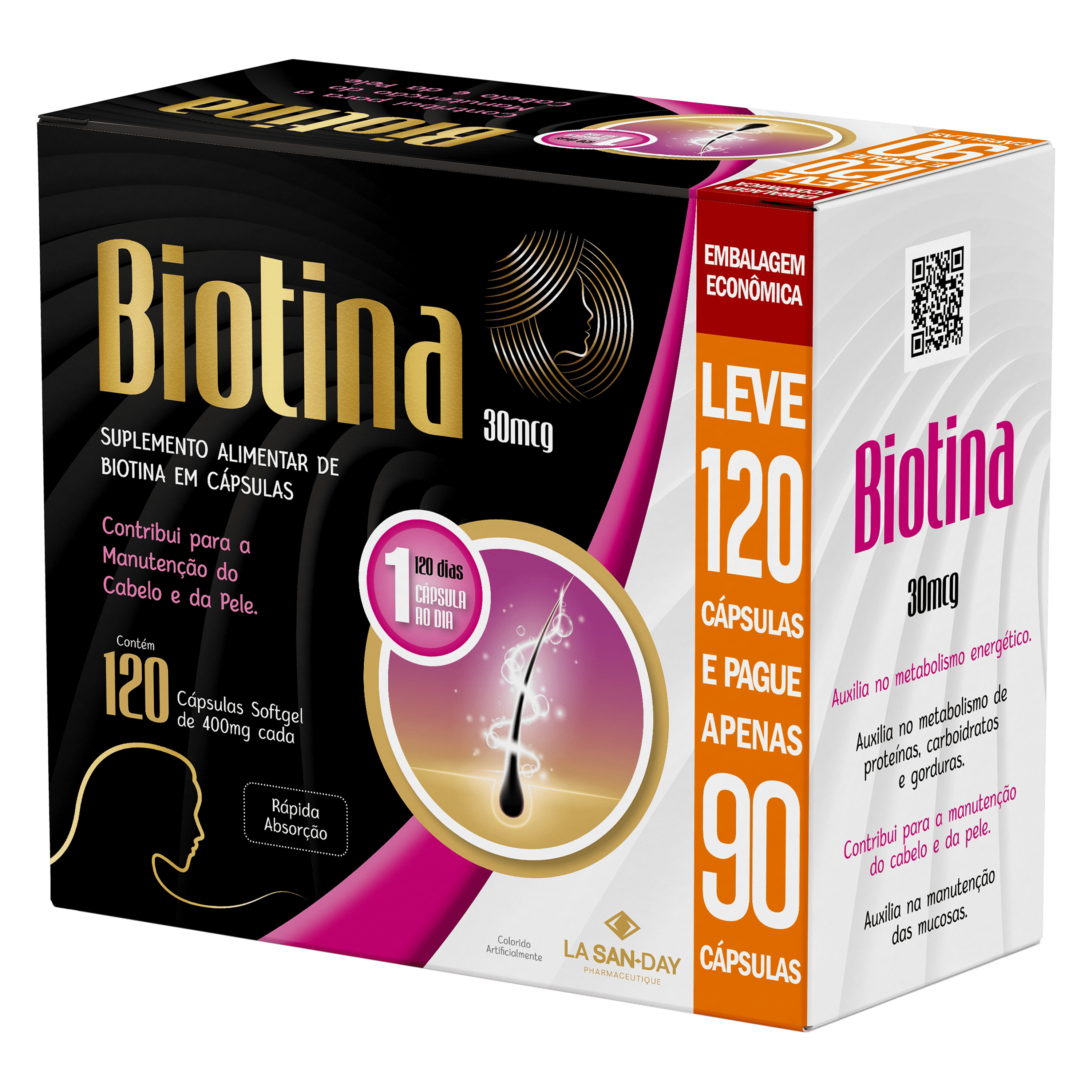 Suplemento Alimentar de Biotina 120 Cápsulas Softgel