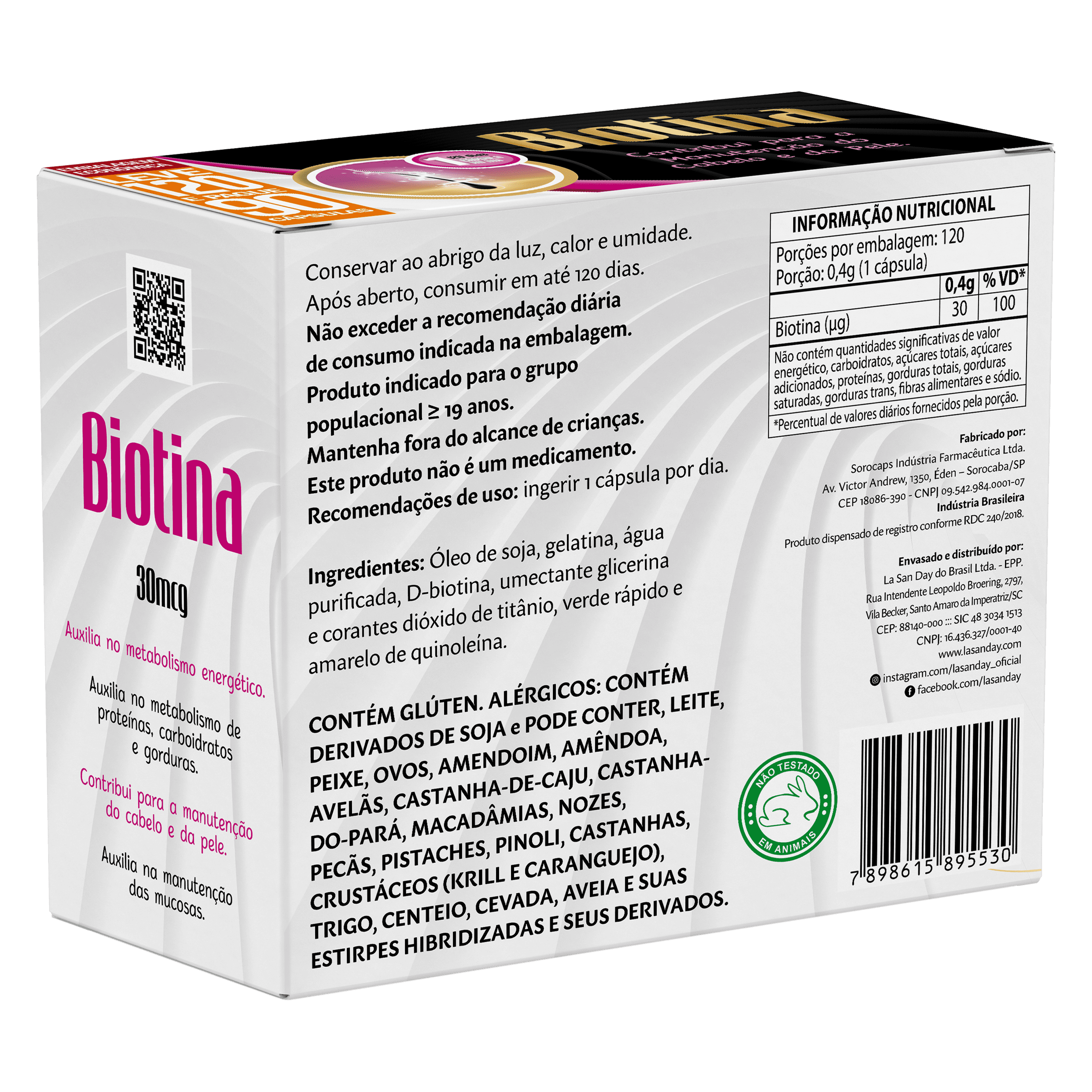 Suplemento Alimentar de Biotina 120 Cápsulas Softgel