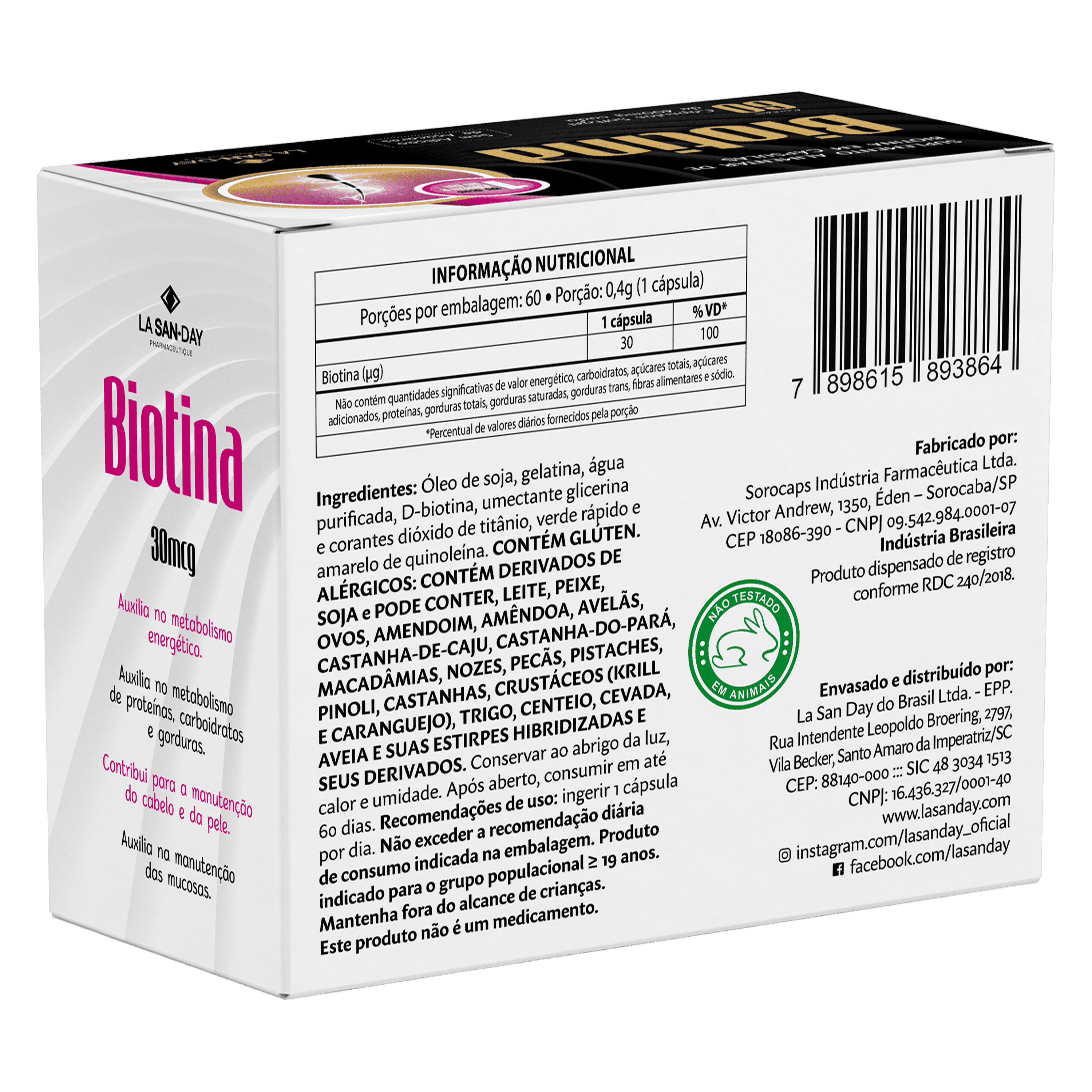 Suplemento Alimentar de Biotina 60 Cápsulas Softgel