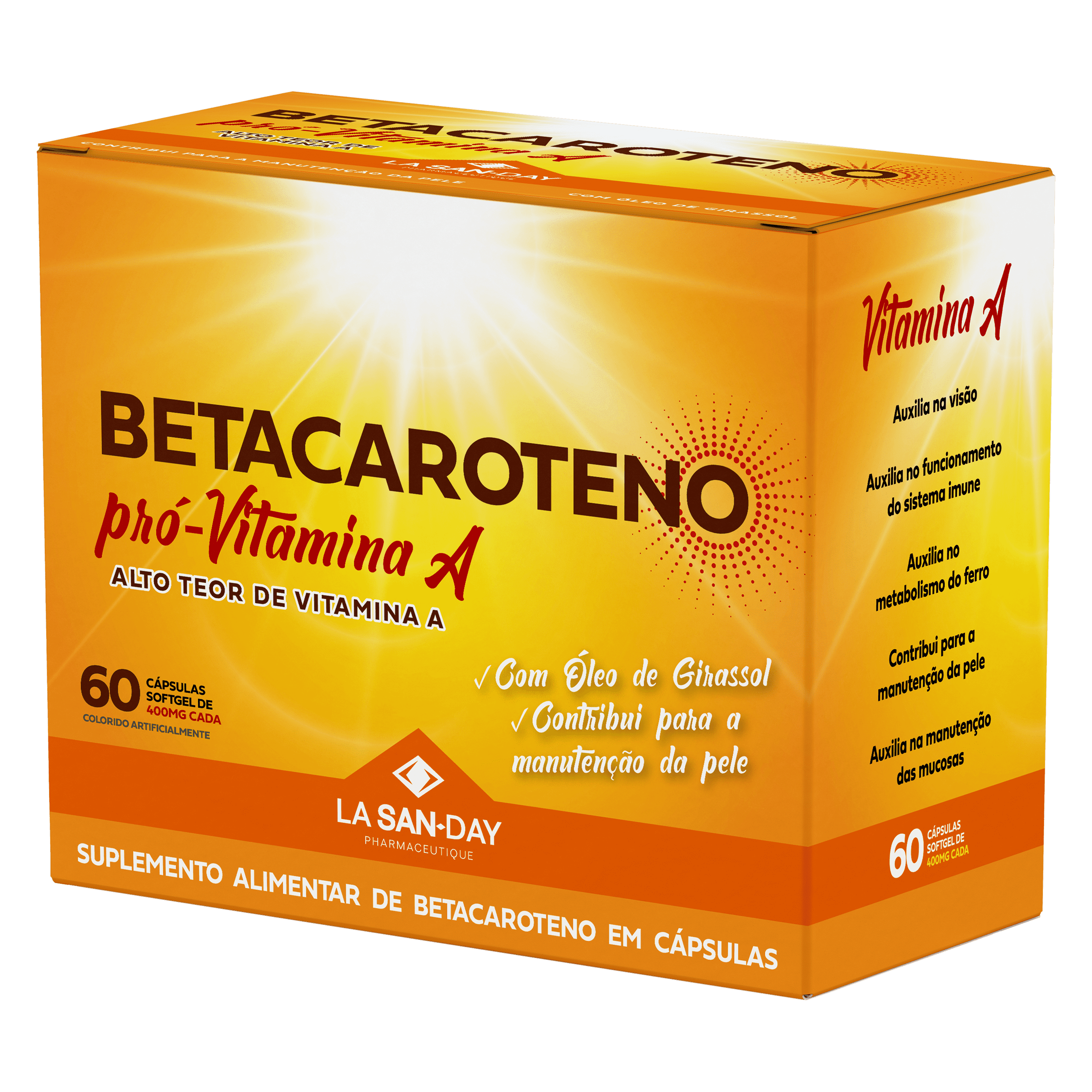 Suplemento Alimentar de Betacaroteno 60 Cápsulas Softgel