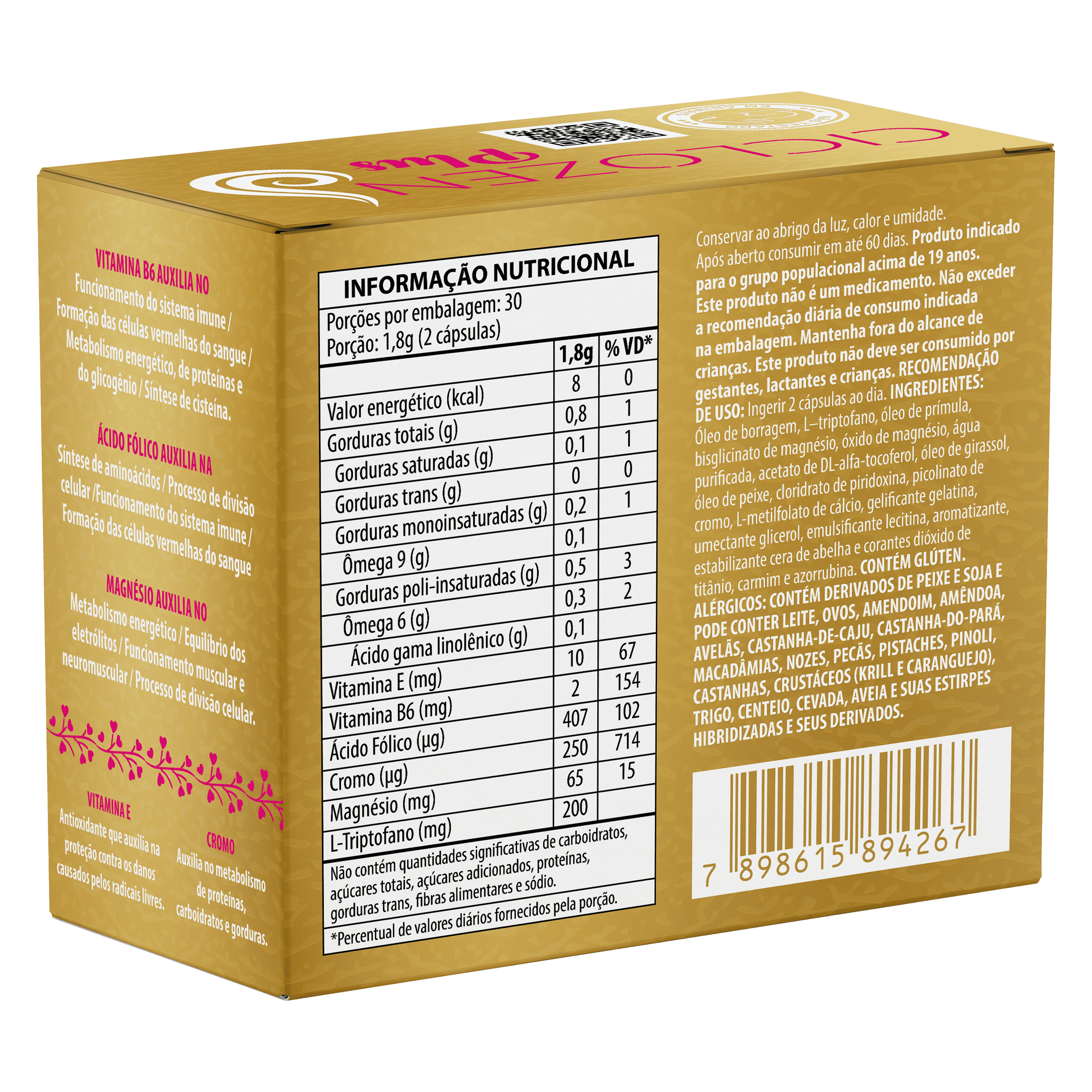 Suplemento de Triptofano, Ômega 3,6,9 e Vitaminas 60 Cápsulas