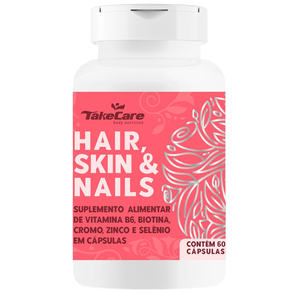 HAIR, SKIN & NAILS BIOTINA ZINCO SELÊNIO VITAMINA B6 E CROMO TAKE CARE 60 CÁPSULAS