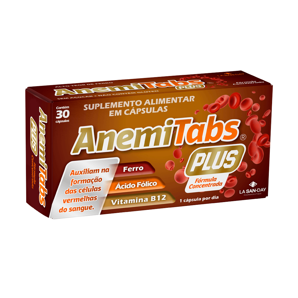 Suplemento Alimentar de Ferro, Ácido Fólico e Vitamina B12 em Cápsulas