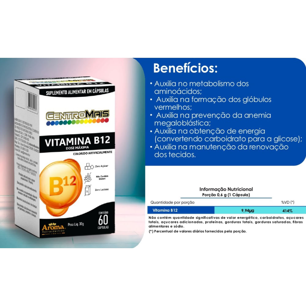 Vitamina B12 Centro Mais Dose Máxima 60 caps
