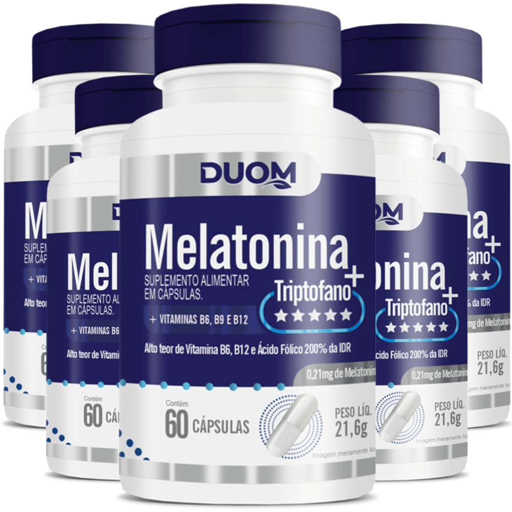 Kit 5 MELATONINA + TRIPTOFANO + VITAMINAS 60 CÁPS CADA DUOM