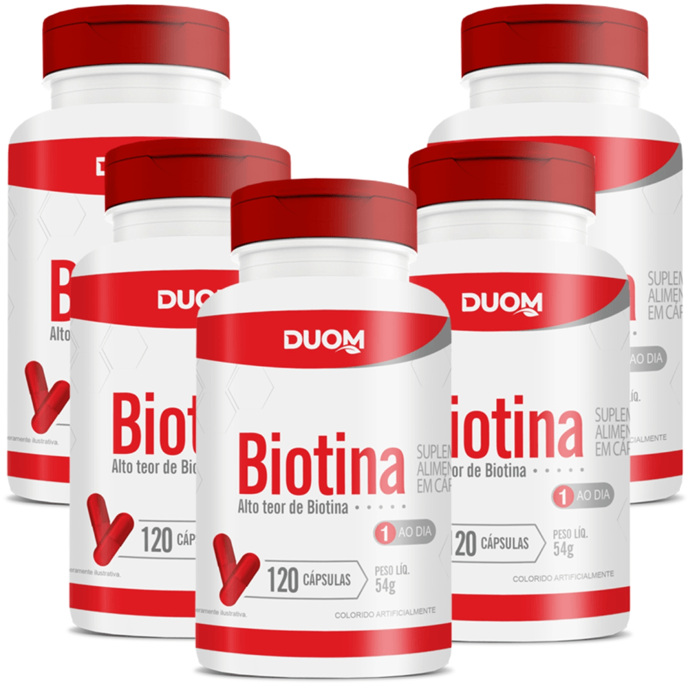 Kit 5 BIOTINA B7 VITAMINA H CABELO PELE E UNHAS 120 CAPS CADA DUOM