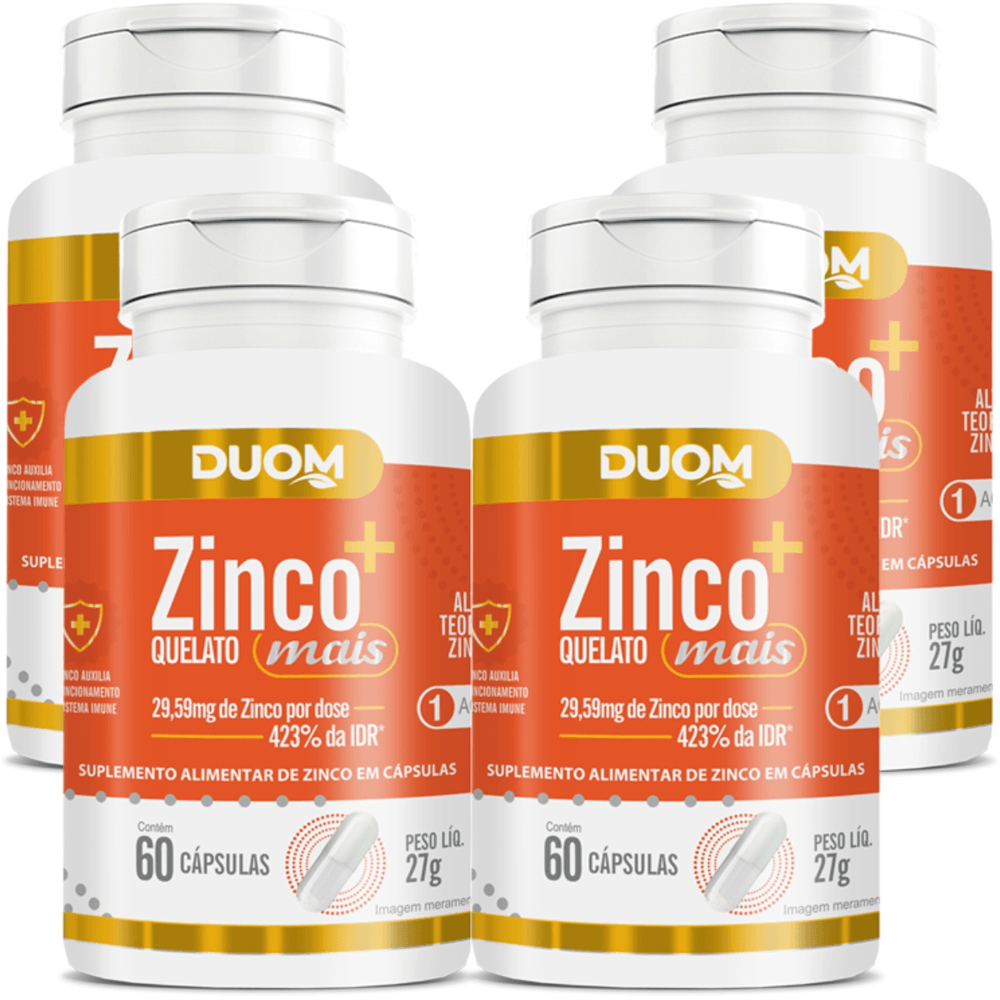 Kit 4 ZINCO QUELATO MAIS ULTRA CONCENTRADO 60 CAPS CADA DUOM