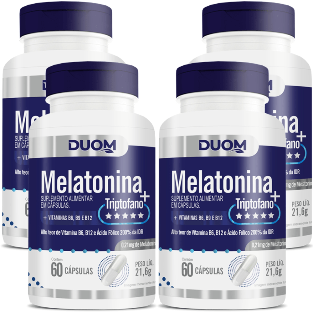 Kit 4 MELATONINA + TRIPTOFANO + VITAMINAS 60 CÁPS CADA DUOM