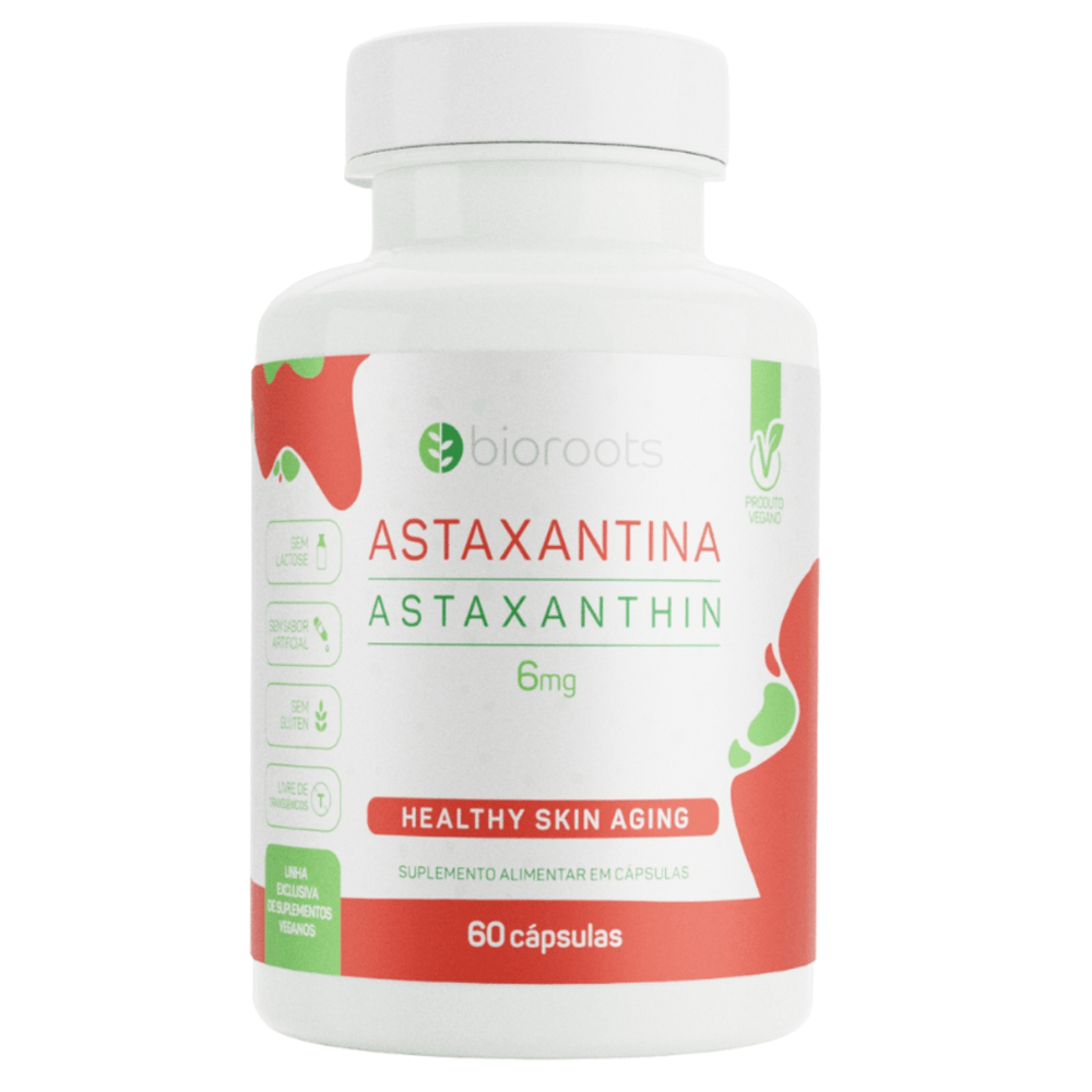 ASTAXANTINA 6MG HEALTHY SKIN AGING PRODUTO VEGANO 60 CAPSULAS BIOROOTS