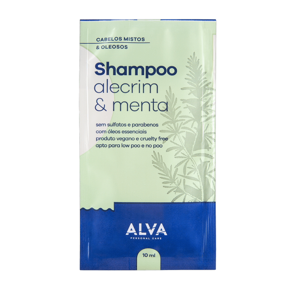 Sachê Shampoo Alecrim e Menta Vegano Alva 10ml